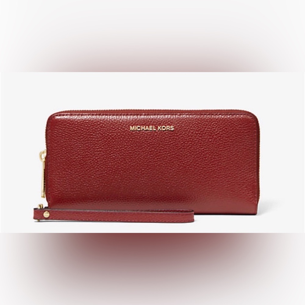 Michael Kors Leather Continental Wristlet / Brandy